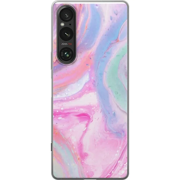 Kompatibelt Mobildeksel til Sony Xperia 1 V Abstrakt pastellfarget marmor kunst med flytende akryl effekt i rosa, blått og grønt for moderne interiør