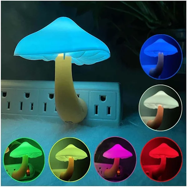 [1 pakke] Plug-in LED natlampe med skumringssensor, Plug-in LED seng sød natlampe børnelampe (7 farver)