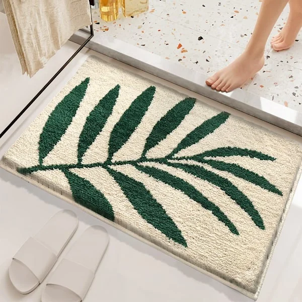 Anti-slip Bathroom Mats, Bathroom Rugs Super Absorbent Soft Shower Suitable for Living Room/Kitchen Outdoor (45 * 65 cm, Bamboo Leaf)