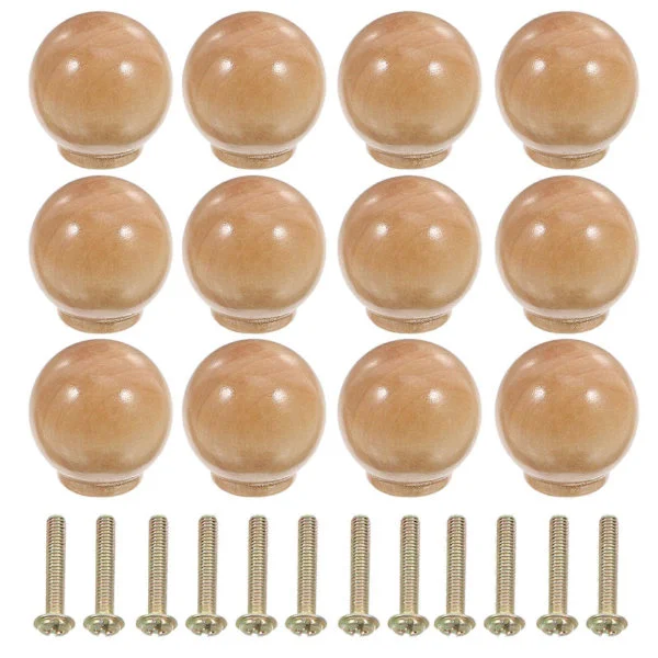 Boho-knoppar i trä för byrå, handtag i naturligt trä för skåp, bekvämt grepp, 12-pack