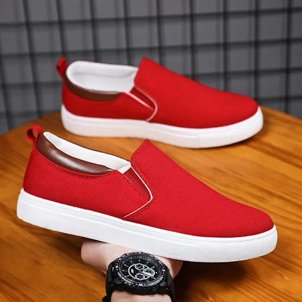 【DENGTU】Canvas-sko for menn i store størrelser, herresko, uformelle slip-on-sko, herreklær, sko, fritidssko, rød 46 Rød