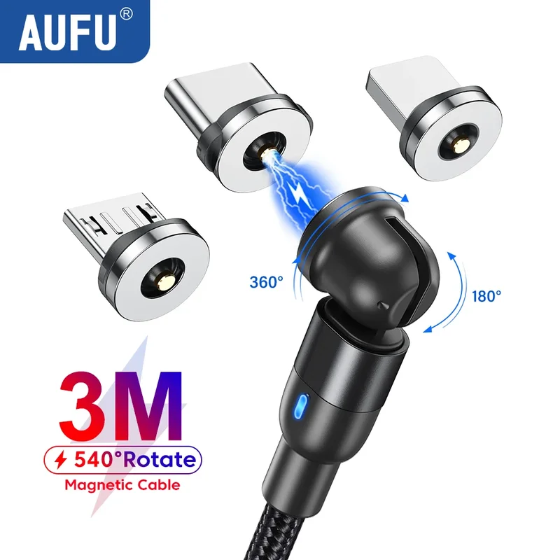 AliExpress - AUFU 540 Drehen Magnetisches Typ C Kabel 3 in 1 Schnellladekabel Für iPhone Xiaomi Samsung Huawei Micro USB Magnet Ladekabel