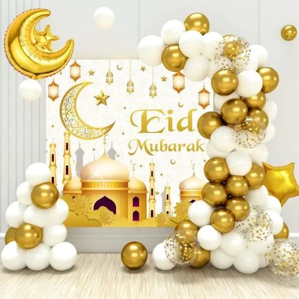 Eid Mubarak Ramadan -ilmapallokoristeet - valkoinen kulta - 70 kappaletta - Eid Mubarak, Ramadan-teema [YJD]