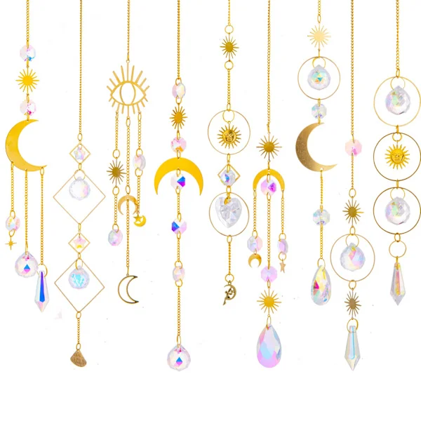 Colorful Crystals Suncatcher Hanging Suncatcher with Chain Pendant Ornaments Crystal Balls for Window Home Garden Christmas Day Party Wedding 