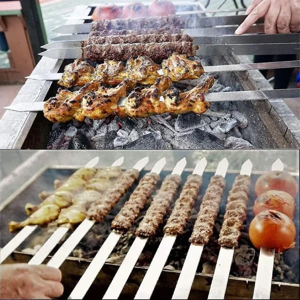 Bbq Grillspyd, tyrkiske grillspyd med trehåndtak, kebabspyd i rustfritt stål, for Koobideh Kebab, tyrkisk stil Bbq-dwdz (FMY)