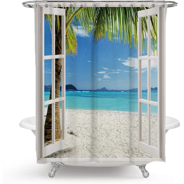 Duschdraperi 200 x 230 cm, strandduschdraperi, tryckt vattentätt duschdraperi i polyester