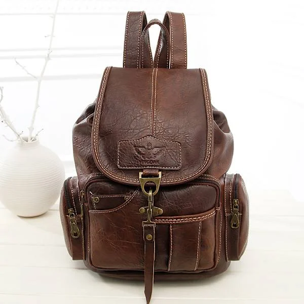 Dark Brown Anti-theft Backpack for Women Ladies Backpack Handbags PU Leather Backpack Waterproof School Bag Shoulder Bag Brown School Bag Leisure