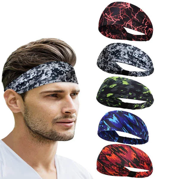 Sports Headbands for Men and Women (5-Pack), Moisture-Wicking Sweatbands, Elastic Non-Slip Sweatbands, Sporty Workout Fashion, Wide Hairbands