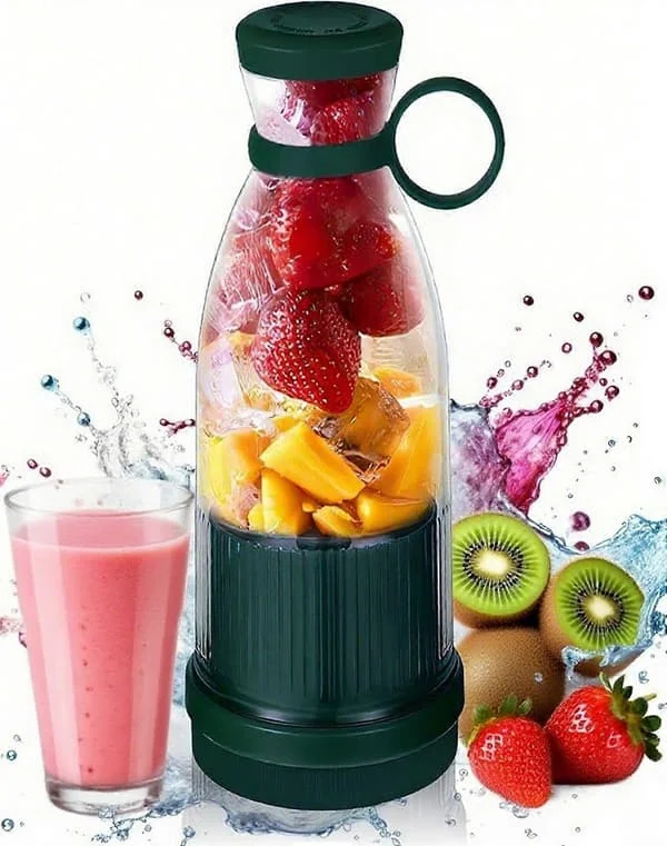 Oppladbar bærbar blender 350 ml, kraftig personlig smoothie-maskin for frukt, shaker, hjem, kontor, skole og utendørs, blå
