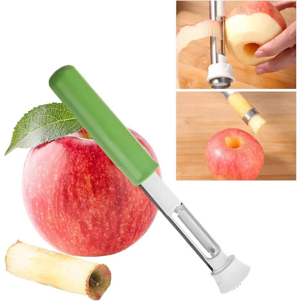2 i 1 Äppelkärnborttagning, Äppelskalare och Kärnverktyg, Kärnborttagningsverktyg i Rostfritt Stål, Fruktkärnare för Kärnade Äpplen, Päron, Paprika, 