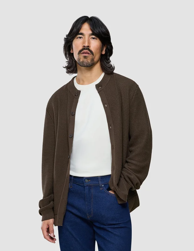 Shaping New Tomorrow - Structured Knit Cardigan - Dark Brown - Herre - Størrelse S
