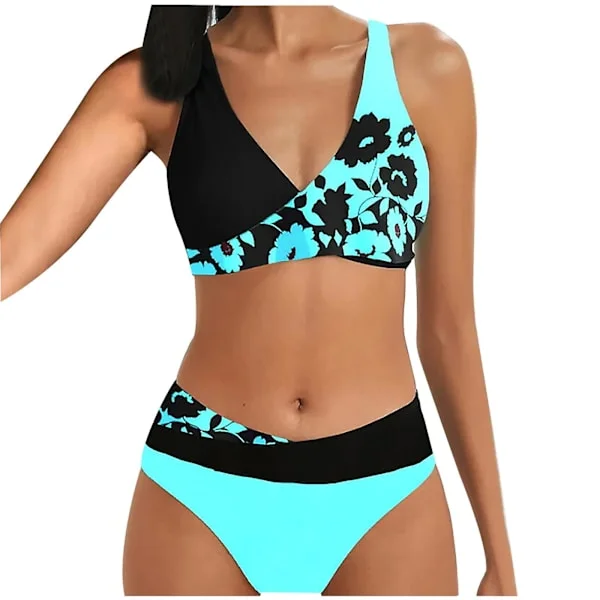 Badedragt Dame Badedragt Dame Print Sæt Badedragt Todelt BH Badetøj Strandtøj Dame Bikini Badedragter Sky Blue