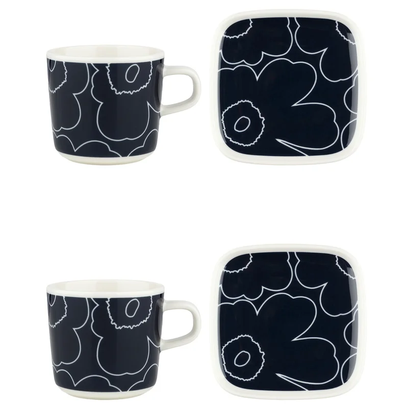 Marimekko kaffekopp med fat 4-pack, blå/vit | Dukning & Servering > Muggar & Koppar > Kopp med fat | Bagaren och Kocken