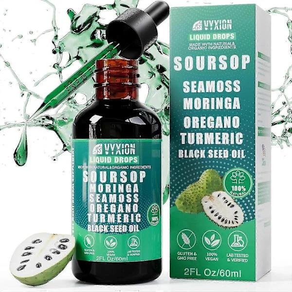 Soursop Bitter Drops 10-i-1, innehåller tång, moringa, gurkmeja och svartkummin - CN