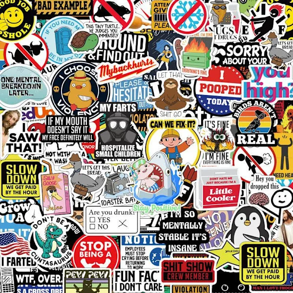 150 Funny Stickers for Adults (Obscene) Water Bottle Sticker Pack, Waterproof Cool Stickers for Laptops, Hard Hats, Sarc