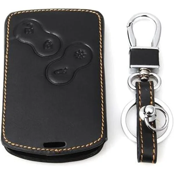Gul Anvendelig til læder bilnøgle cover etui nøglering til Renault Clio Scenic Megane Duster Sandero Captur Twingo Koleos 4 knapper fjernbetjening