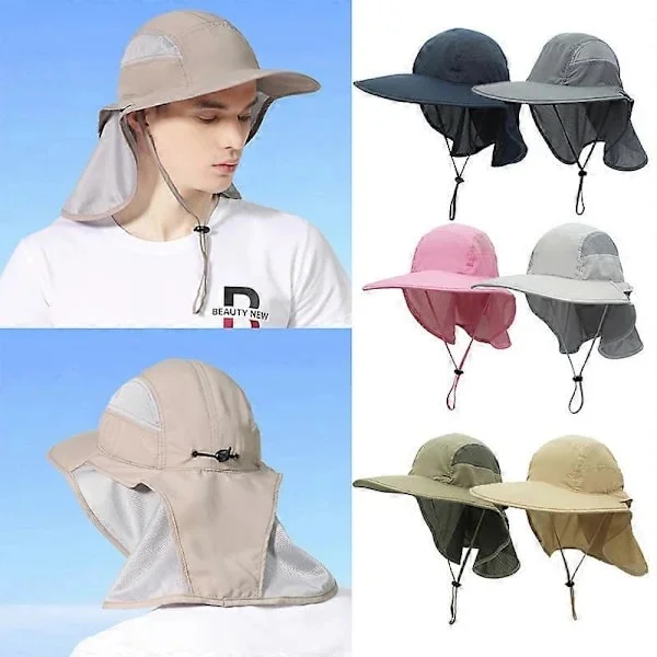 Outfly Sommarhatt Herr Dam Multifunktionell UV Bredbrättad Fiskehatt Dam Nackskydd Ridning Jakt Hatt