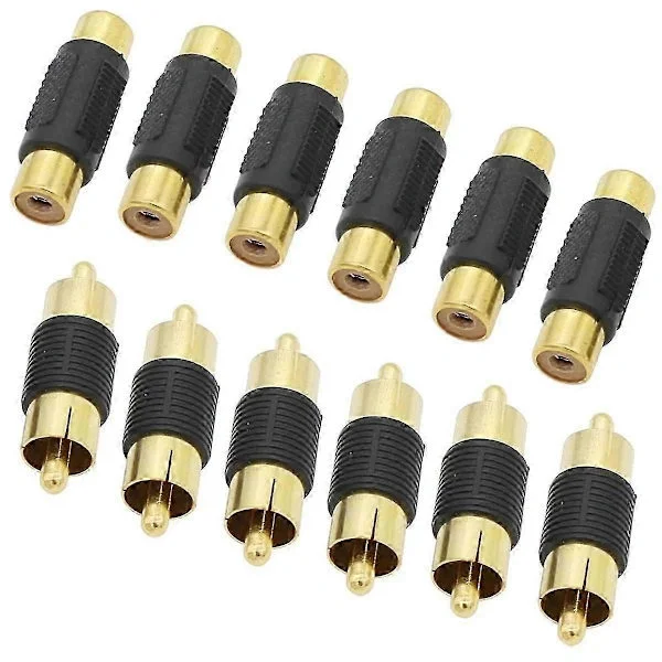 RCA-adapteri 6 RCA-naaras-naarasliitintä + 6 RCA-uros-urosliitintä kullatut adapterit RCA-kaapelien jatkamiseen