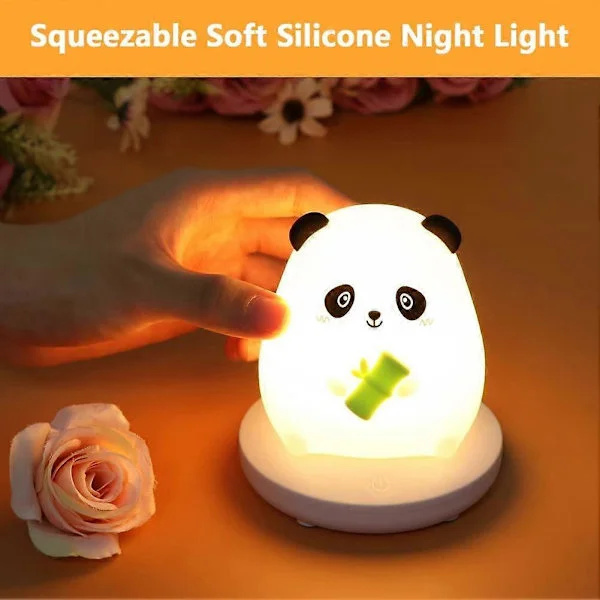 LED natlampe til børn, sød panda natlampe, blød silikone natlampe med berøringssensor