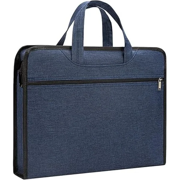 Oxford Document Bag Waterproof School Bag for School A4 Zipper Document Bag Book iPad File Storage Portable Commuter Bag for Men and Women, Navy Blue