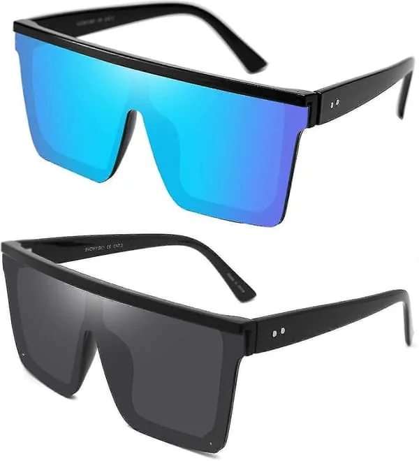 Liangnv 2 Par Firkantede Flade Top Solbriller Til Kvinder Mænd, Store Moderne Oversized Kantløse Shades Store Spejl Solbriller