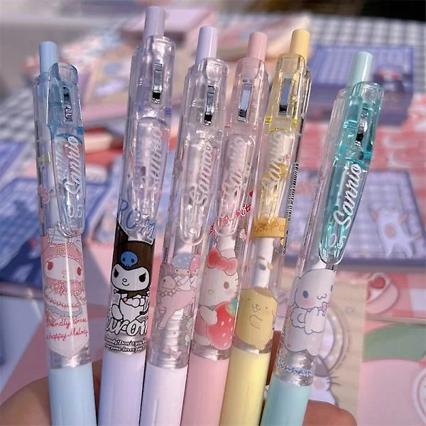 6-pak Kawaii Sanrio Gelpenn Cartoon Anime Skoleartikler Kuromi My Melody Cinnamoroll 0,5 mm Svart Høy Kvalitet For Studenter