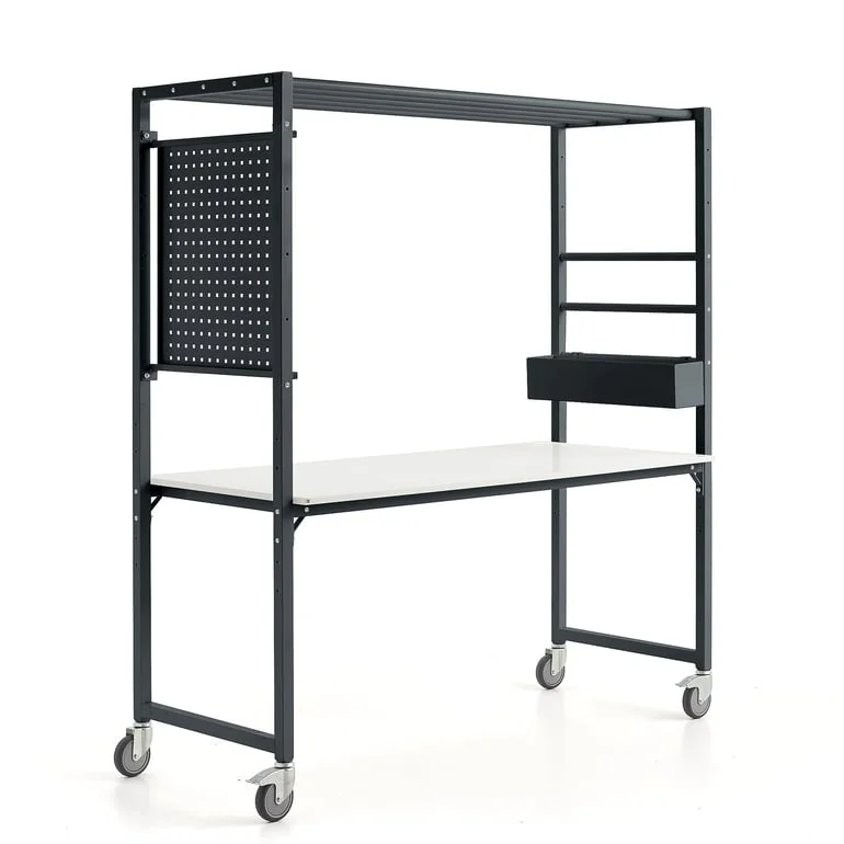 Mobile multi-table TEAMWORK, accessory box, tool panel, anthracite/white
