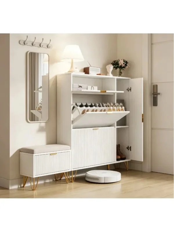 AliExpress - Fangange Moderner Holz-Schuhschrank mit 3 Klapptüren und 1 Tür, Schuhschrank, Schuhregal, Eingangsbereich-Schuhschrank, Schuhaufbewahrung
