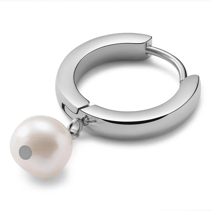 Ocatá | Arete de aro con colgante de perla y tono plateado para hombres - Pendientes de aro con colgante