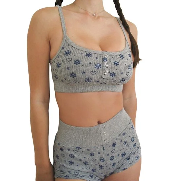 Dame 2-delt blomstersett Y2k Langermet Crop Topper Skinny T-skjorte Høy midje Shorts Antrekk Loungewear