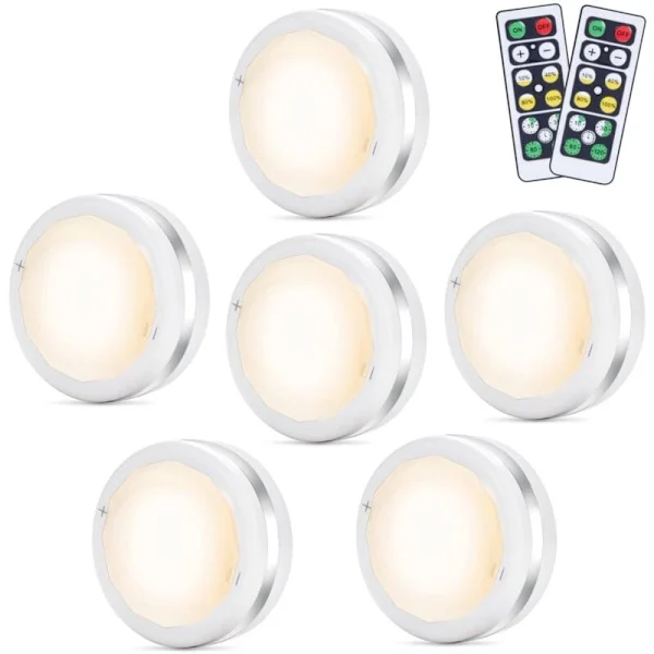 6 st Trådlös Fjärrkontroll LED Väggspotlight Skåplampor Nattlampa för Trappa Spegel Kök Vitrinskåp (Vit)