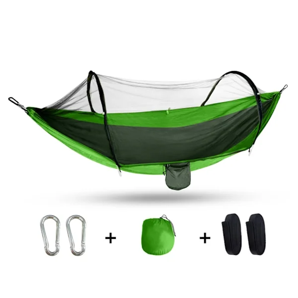 Campinghängmatta, träd hängmatta med myggnät, dubbla nylon campingstolpar myggnät utomhus campingtillbehör