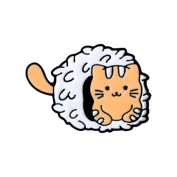5-pack Söta Katt Sushi Emalj Pins Sushi Risboll Brosch Lapel Pin Cartoon Katt Badge Pins för Ryggsäck Kläder Väska Dekoration Djur Pin Set