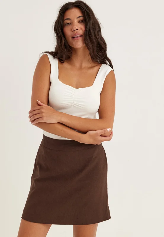 BUBBLEROOM - Linen Skirt - Dark brown