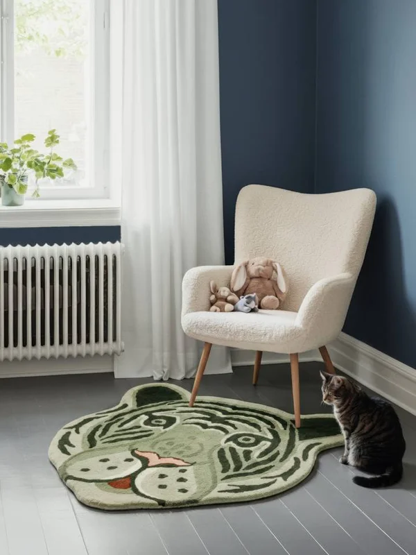 Kids Rug Wool Fun Tiger Green Small Oeko-Tex