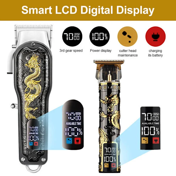Hårtrimmer, med LED-display, professionell sladdlös frisör hårklippare set (Platinum)
