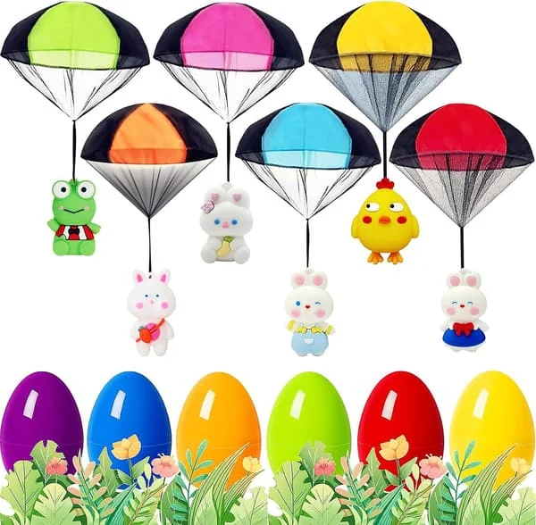 UURM Förfyllda Påskägg Fallskärmsleksaker, Påskkorgsfyllare för Barn Flickor Pojkar, Trasselfri Kastleksak, Påskfyllningsgåvor (6-pack)