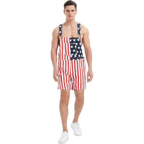 /#/Amerikansk flag overalls denim shorts til mænd kvinder justerbare/#/