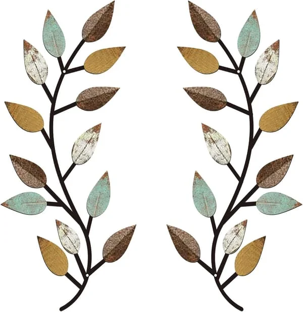 2 Pieces Metal Tree Leaf Wall Decor Vine Olive Branch Leaves Wall Art Living Room, Hallway Wall Decor Outdoor Decoration