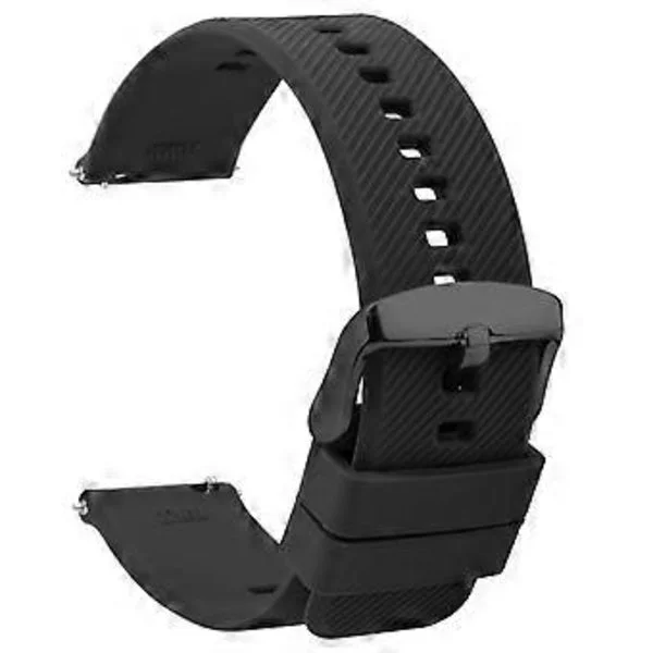 Silikon Klockarmband 20mm - Klockarmband Mjukt Gummi Svart - Vattentätt Militärt Klockarmband - för Smartwatch Armbandsbyte