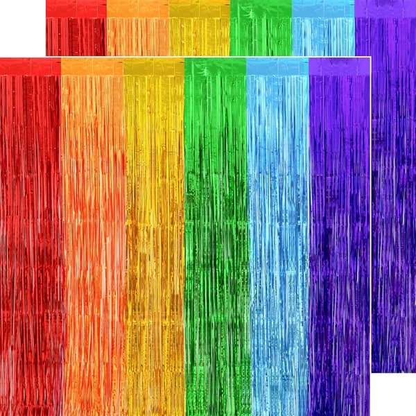 4-pack Rainbow Glitter Fringe Curtains, 0.97x2.5 m Thick Foil Streamers - Photo Booth Backdrop for Birthday, Pride Party, Baby Shower