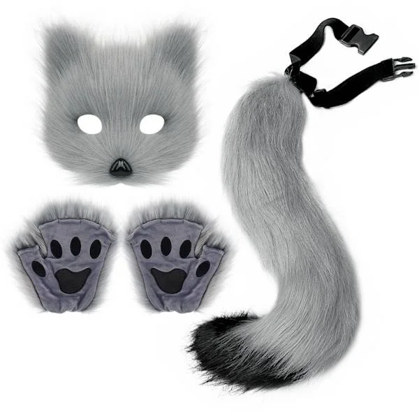 Kuuma tarjous edulliseen hintaan! Therian Paws Furry Mask & Tail Set Pörröinen kissanaamio Halloween-juhlat Asu - Iloinen