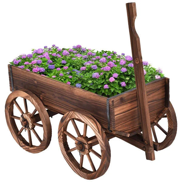 Blomstervogn træplantevogn med 4 hjul blomstervogn 140 x 43 x 53,5 cm brun