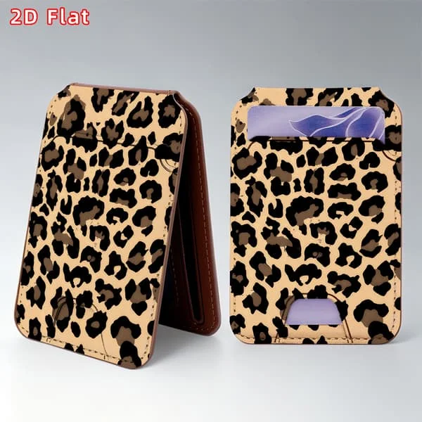 Klassisk leopardprint MagSafe kortholder med magnetstribe, magnetbeslag og SIM-kortslot, kompatibel med Apple- og Android-systemer.