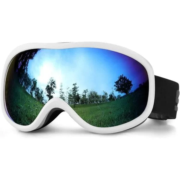Slalåmbriller med klare linser, antidugg og anti-UV for kvinner, menn og barn som står på ski. Imitasjon hvit isblå.