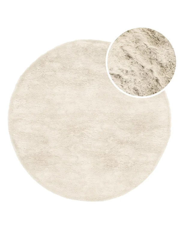 Shaggy Rug Small Ember - Cream White Ø 120