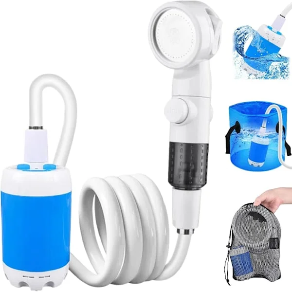 Vattenpump portabel dusch, Uppladdningsbar mobil trådlös dusch med USB-C och 3 spraylägen, för camping, husbil, husdjursbad, vattning av växter