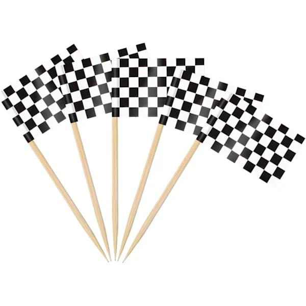 100 stk rutete racingflagg tannpirkere, svart og hvit tannpirkerflagg cupcake-topper for Monster Truck-fest, racerbilfestbar