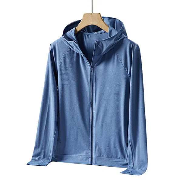 [RM]Men's UPF 50+ Sun Protection Lightweight Full Zip Hoodie Jacket Long Sleeve Sun Protective Jacket for Fishing Hiking Outdoor Blue XL