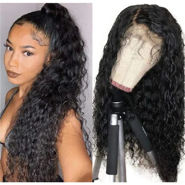 Lace Front Parykk 20 Tommer Lang Bølgete Syntetisk Parykk Dyp Midtskill Babyhår Parykk Dame Varmebestandig Fiber, wz-1777 (FMY)